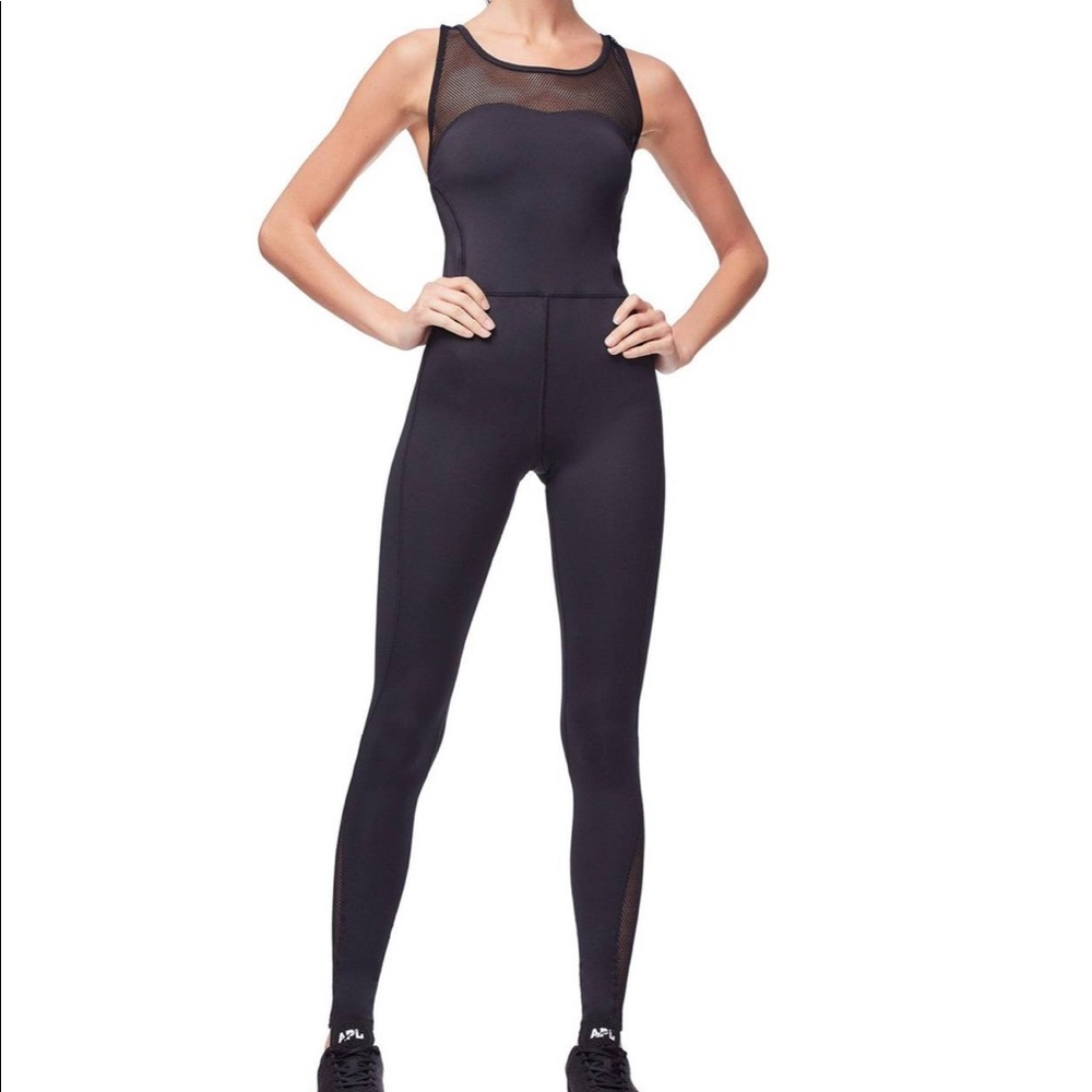 Good American Black Mesh-Detail Active Jumpsuit